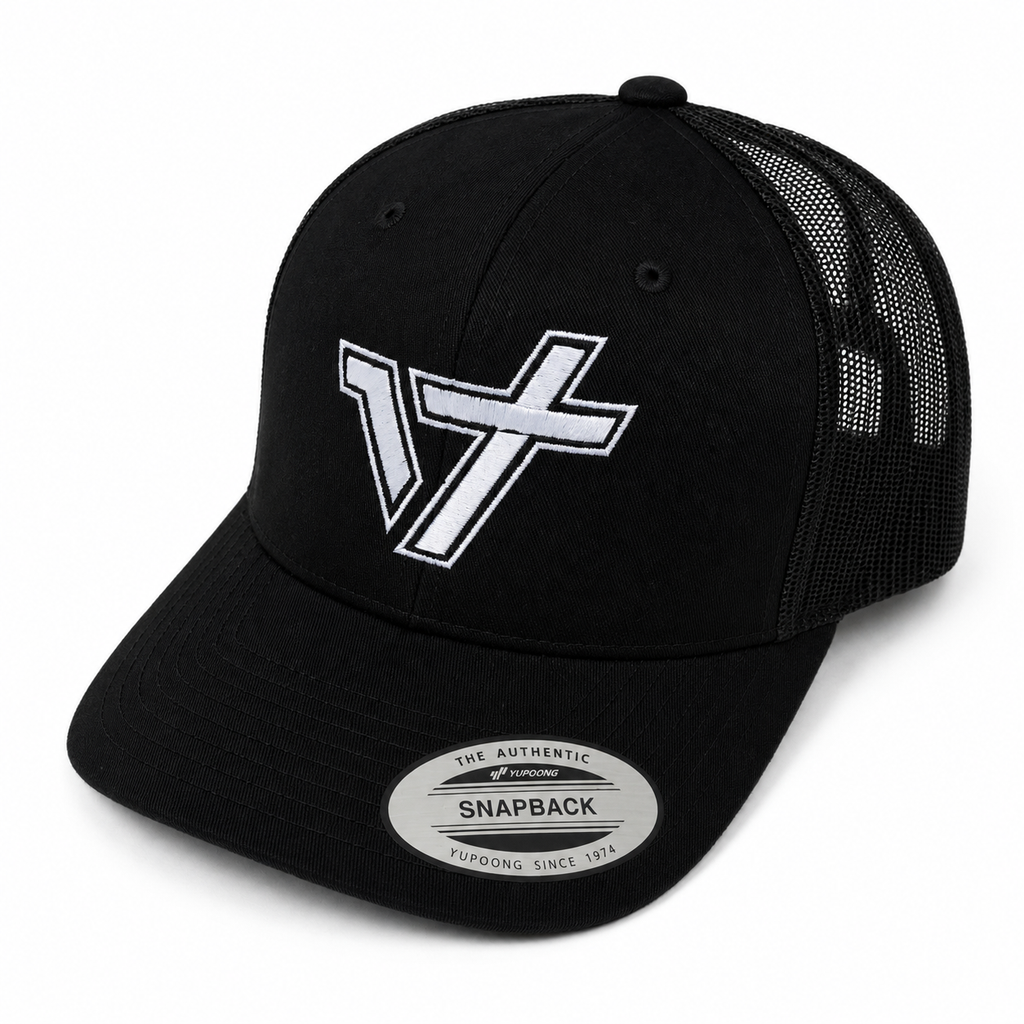 Black and White Mesh Back Signature Snapback Cap // Embroidered