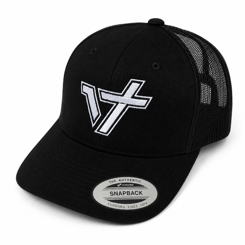 Black and White Mesh Back Signature Snapback Cap // Embroidered