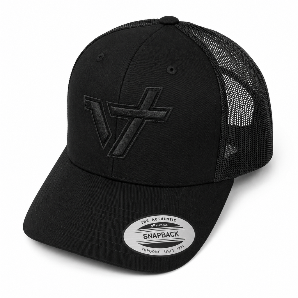 Black on Black Mesh Back Signature Snapback Cap // Embroidered