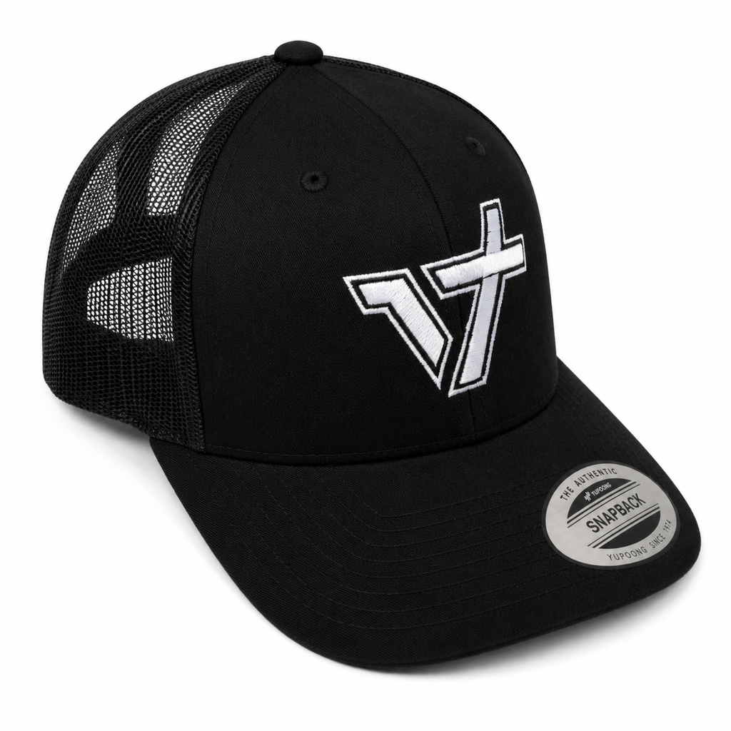 Black and White Mesh Back Signature Snapback Cap // Embroidered