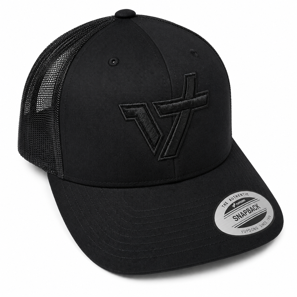 Black on Black Mesh Back Signature Snapback Cap // Embroidered